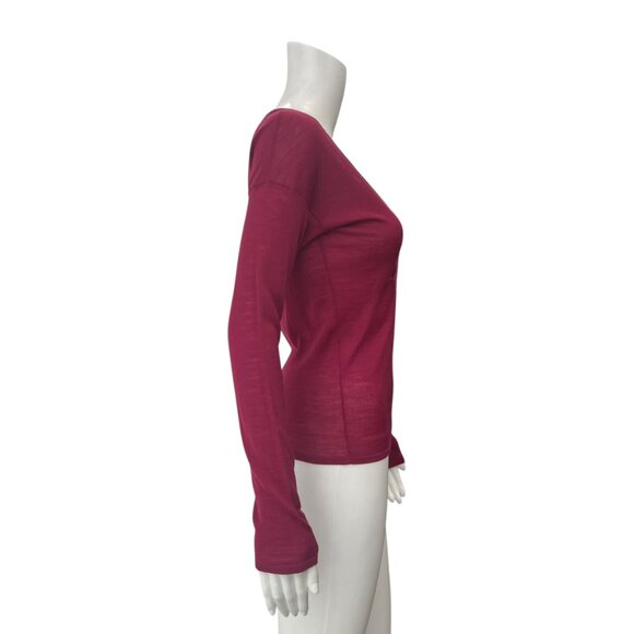 Gucci Burgundy Sheer Knit Pleated Front Slim V-Neck Sweater size Small - Picture 4 of 8